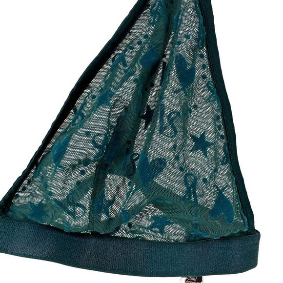 Victorias Secret Bralette Emerald Green Sheer Triangle Velvet Size L Hearts Sexy
